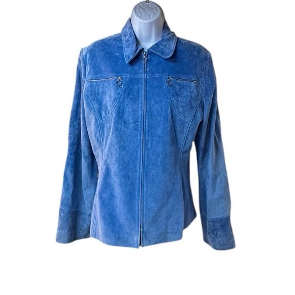 Georgiou Studio Blue Suede Jacket Western Boho Retro Y2K Sz 12 READ